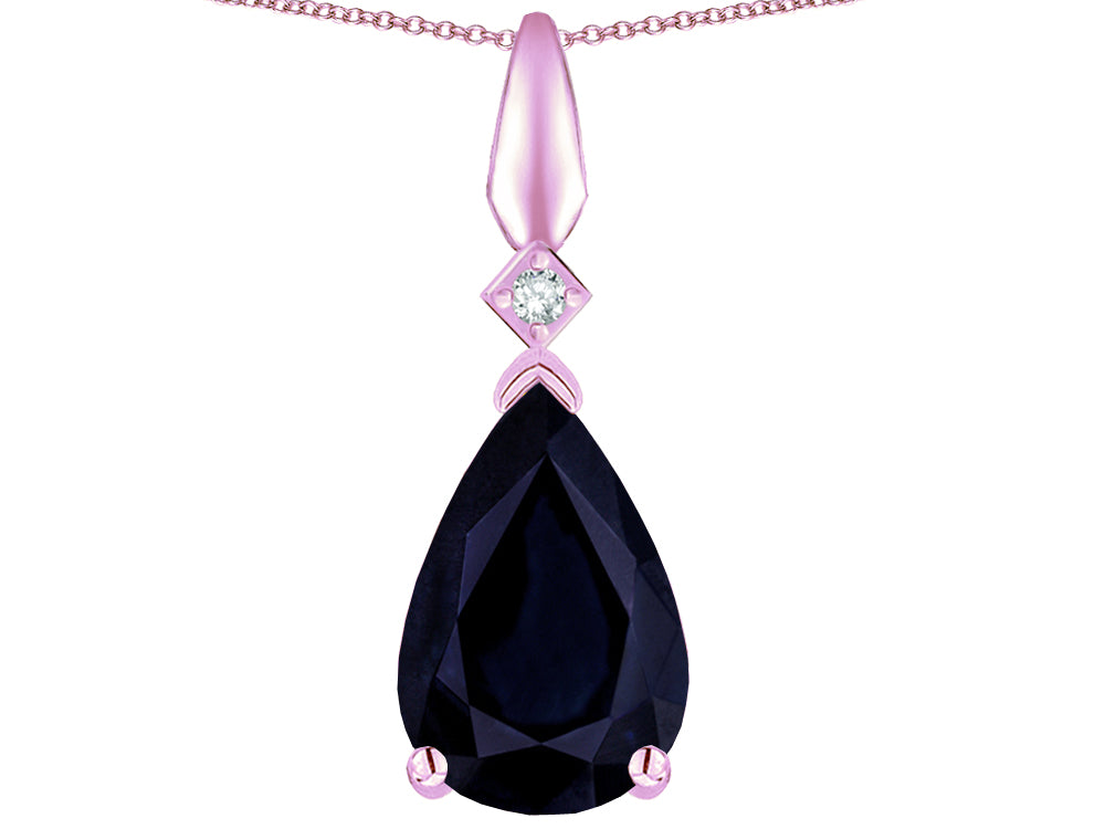 Star K Genuine Black Sapphire Drop Pear Shaped Pendant Necklace