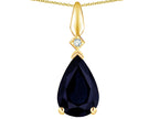 Star K Genuine Black Sapphire Drop Pear Shaped Pendant Necklace