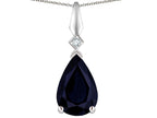 Star K Genuine Black Sapphire Drop Pear Shaped Pendant Necklace