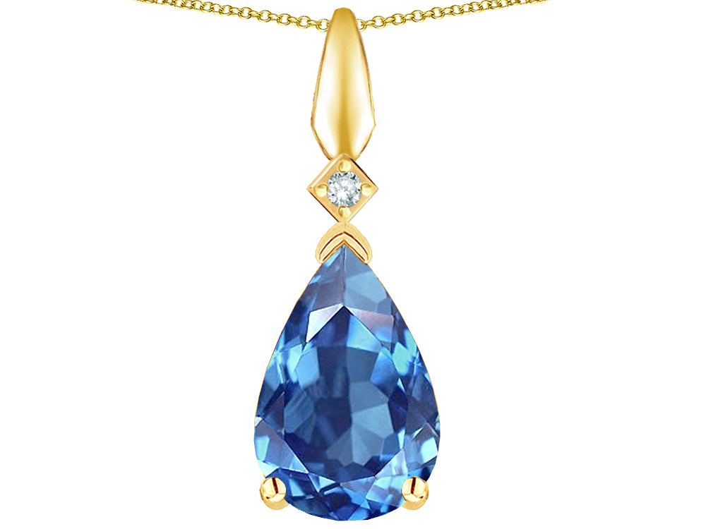 Star K Genuine Blue Topaz Drop Pear Shaped Pendant Necklace