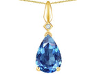 Star K Genuine Blue Topaz Drop Pear Shaped Pendant Necklace