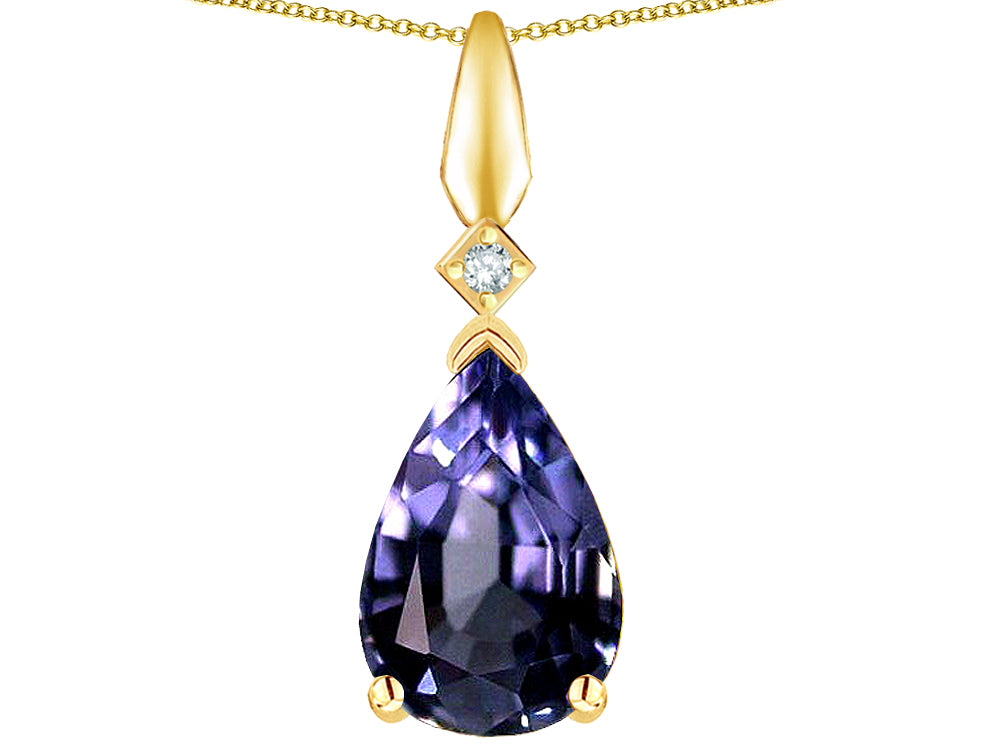 Star K Genuine Iolite Drop Pear Shaped Pendant Necklace