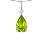 Star K Genuine Peridot Drop Pear Shaped Pendant Necklace