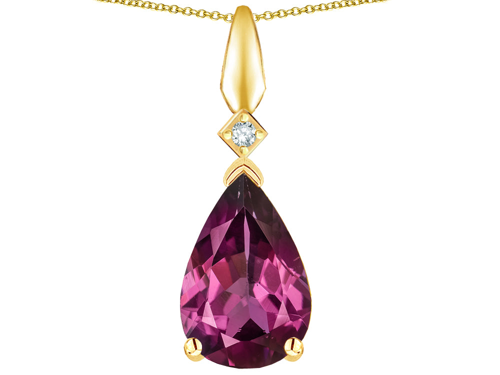 Star K Genuine Rhodolite Drop Pear Shaped Pendant Necklace
