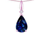 Star K Created Sapphire Drop Pear Shaped Pendant Necklace
