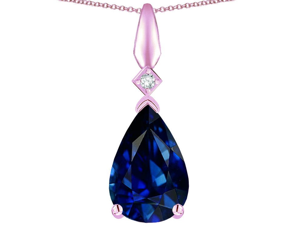 Star K Created Sapphire Drop Pear Shaped Pendant Necklace