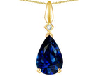 Star K Created Sapphire Drop Pear Shaped Pendant Necklace