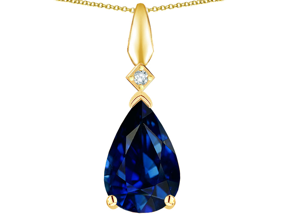 Star K Created Sapphire Drop Pear Shaped Pendant Necklace