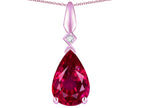 Star K Created Ruby Drop Pear Shaped Pendant Necklace
