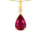 Star K Created Ruby Drop Pear Shaped Pendant Necklace