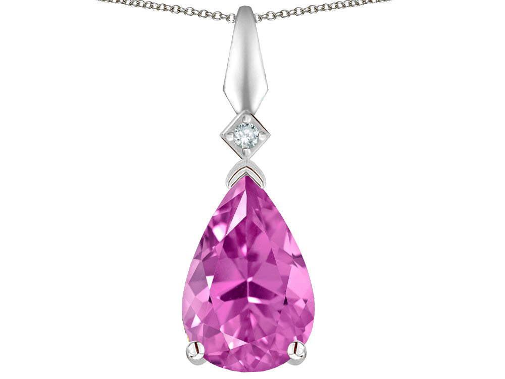 Star K Created Pink Sapphire Drop Pear Shaped Pendant Necklace