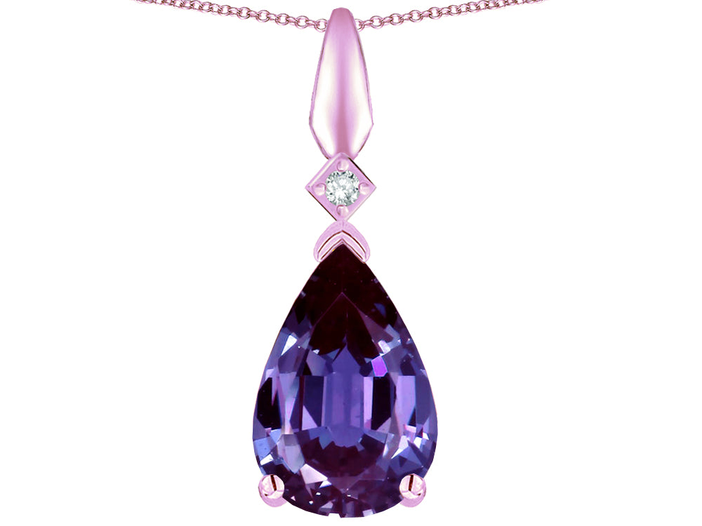 Star K Simulated Alexandrite Drop Pear Shaped Pendant Necklace