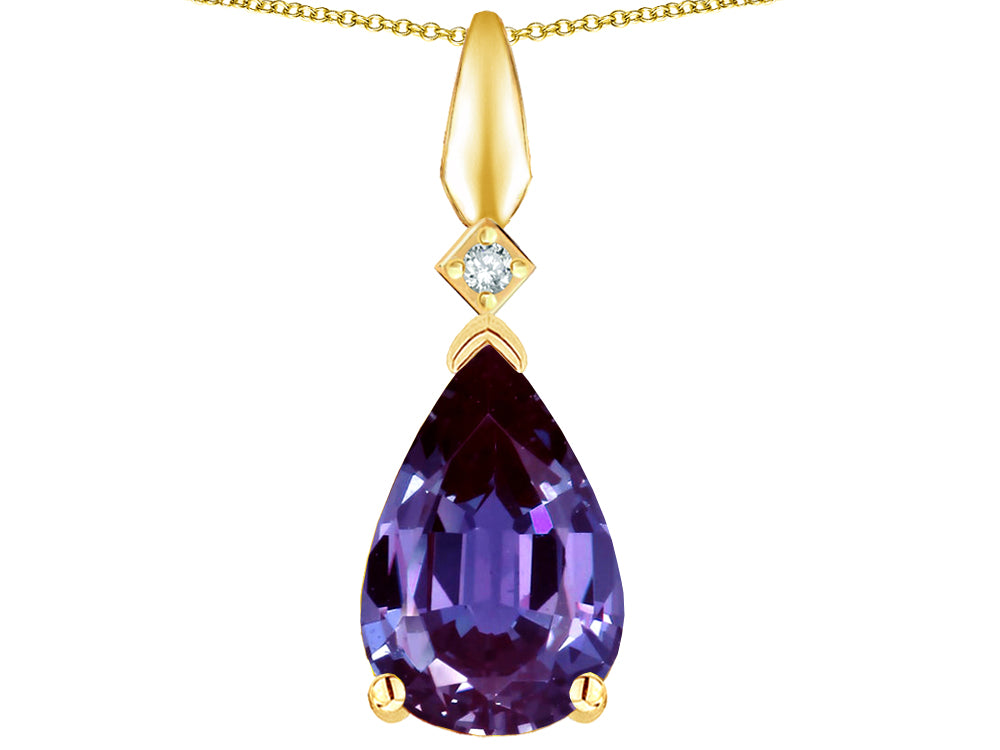 Star K Simulated Alexandrite Drop Pear Shaped Pendant Necklace