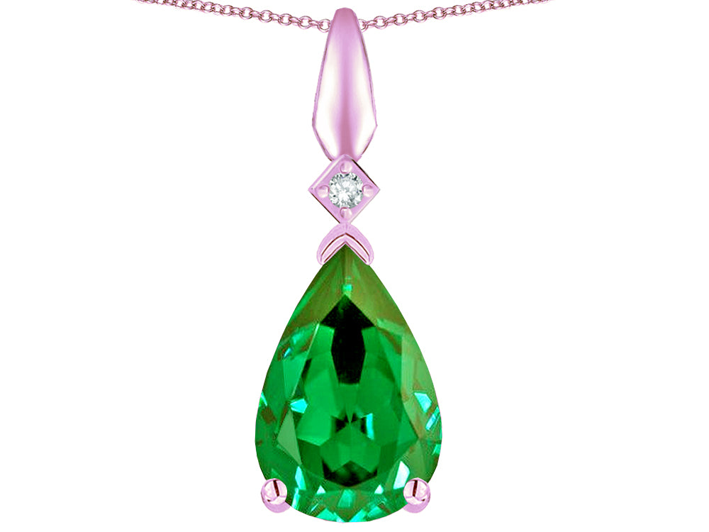 Star K Simulated Emerald Drop Pear Shaped Pendant Necklace