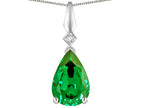 Star K Simulated Emerald Drop Pear Shaped Pendant Necklace