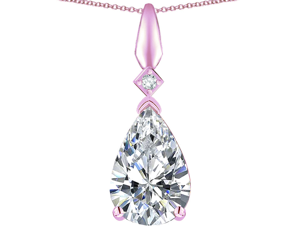Star K Genuine White Topaz Drop Pear Shaped Pendant Necklace