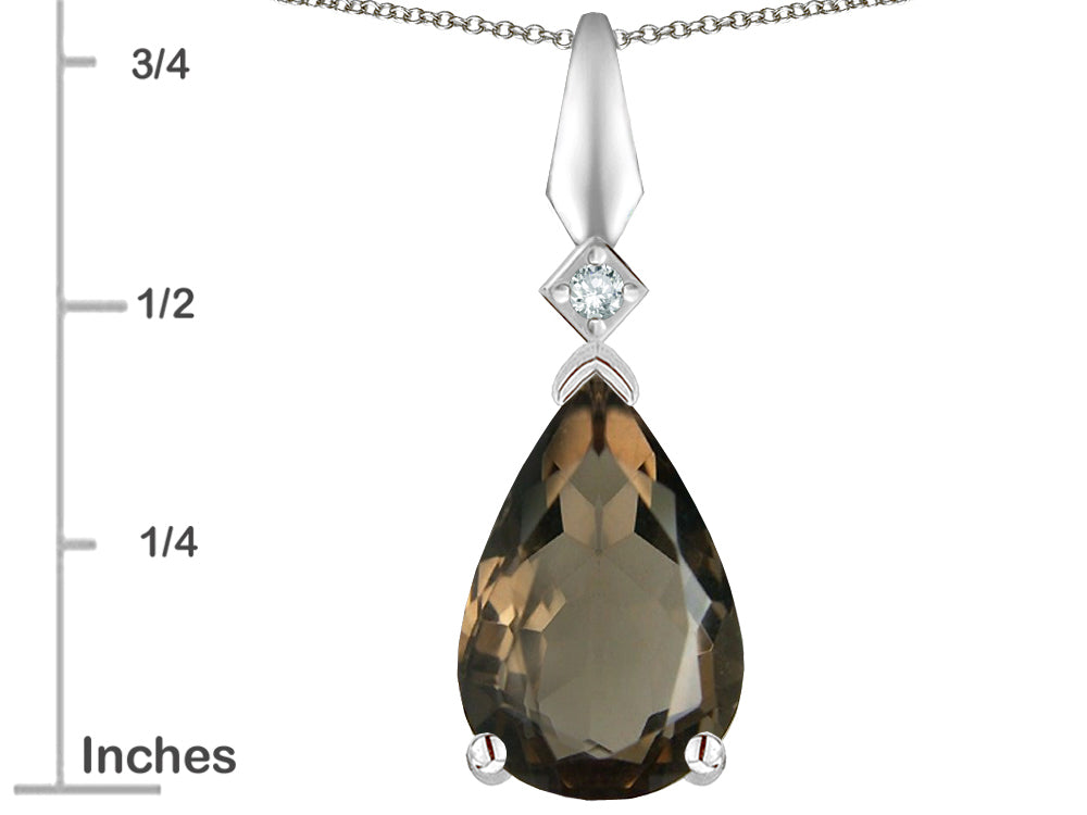 Star K Genuine Smoky Quartz Drop Pear Shaped Pendant Necklace