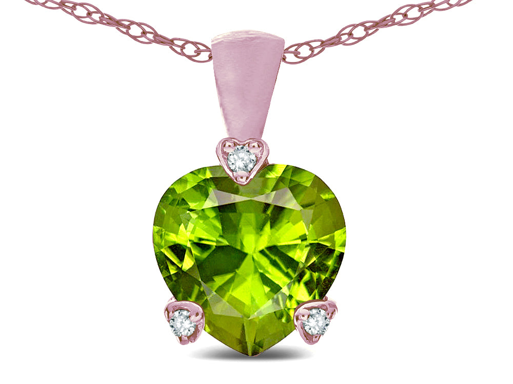 Star K 7mm Genuine Peridot Small Heart Shape Love Pendant Necklace
