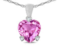 Star K 7mm Created Pink Sapphire Small Heart Shape Love Pendant Necklace