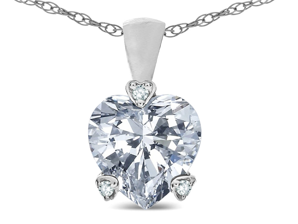Star K 7mm Genuine White Topaz Small Heart Shape Love Pendant Necklace