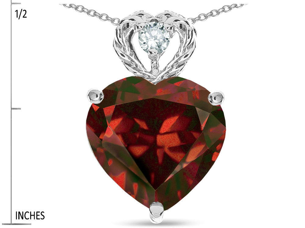 Star K 8mm Heart Shape Genuine Garnet Rope Design Pendant Necklace