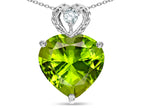 Star K 8mm Heart Shape Genuine Peridot Rope Design Pendant Necklace