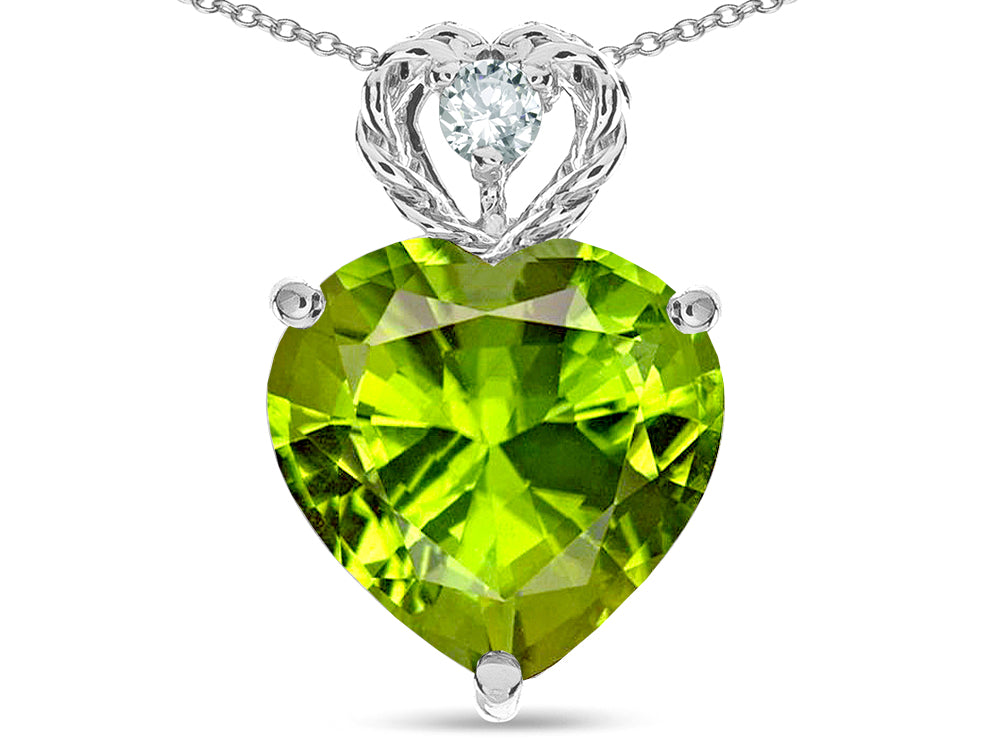 Star K 8mm Heart Shape Genuine Peridot Rope Design Pendant Necklace