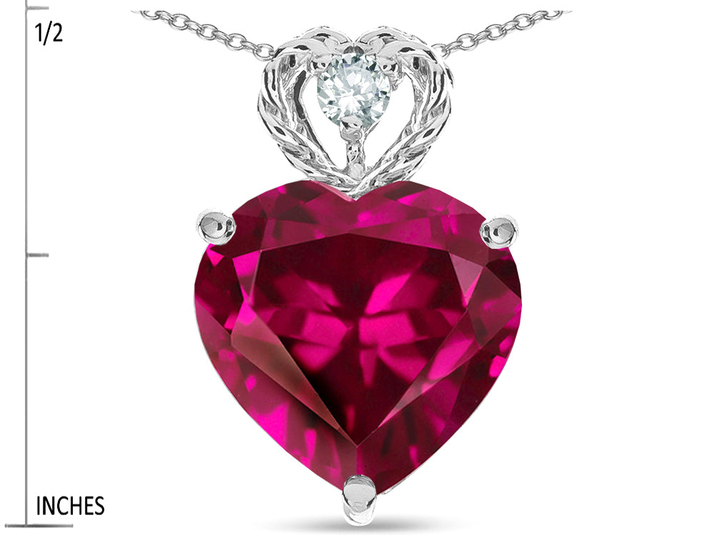 Star K 8mm Heart Shape Created Ruby Rope Design Pendant Necklace