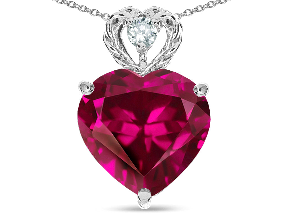 Star K 8mm Heart Shape Created Ruby Rope Design Pendant Necklace