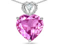 Star K 8mm Heart Shape Created Pink Sapphire Rope Design Pendant Necklace