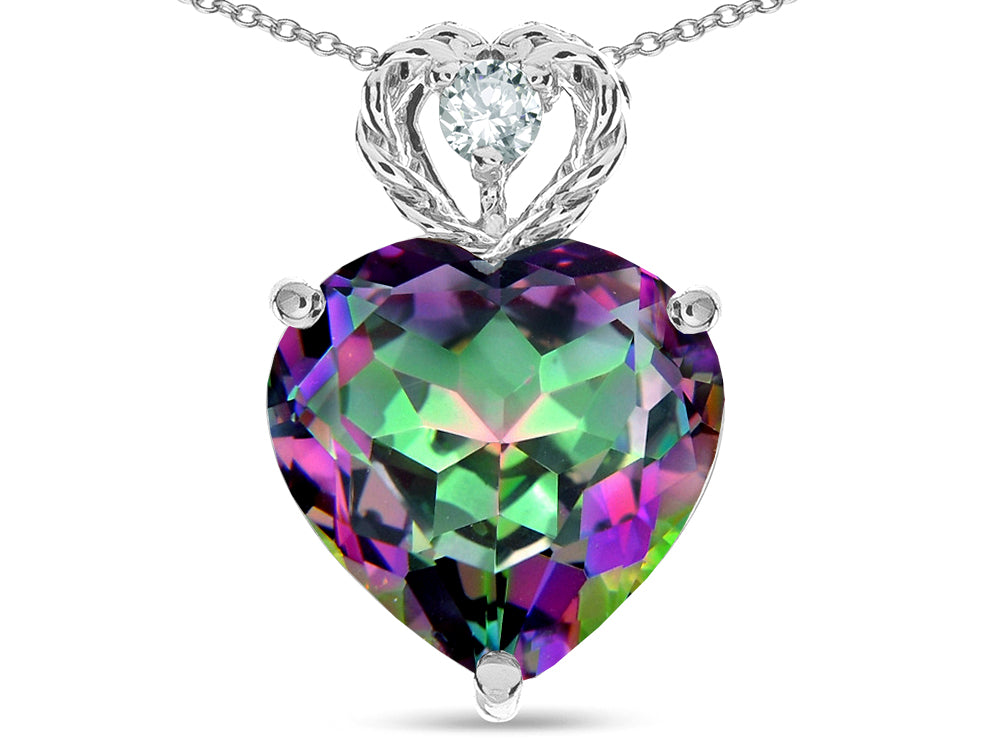 Star K 8mm Heart Shape Rainbow Mystic Topaz Rope Design Pendant Necklace