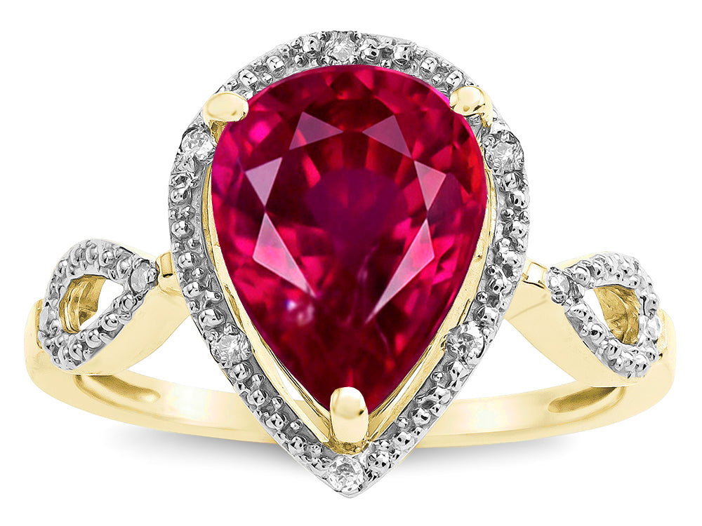 Star K  Vintage Look Halo Large 11x8 Pear Shape Created Ruby Ring