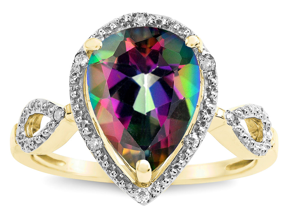 Star K ™ Vintage Look Halo Large 11x8 Pear Shape Rainbow Mystic Topaz Ring