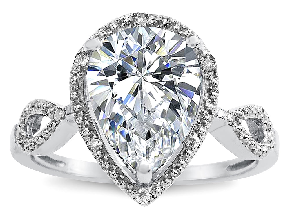 Star K  Vintage Look Halo Large 11x8 Pear Shape Genuine White Topaz Ring