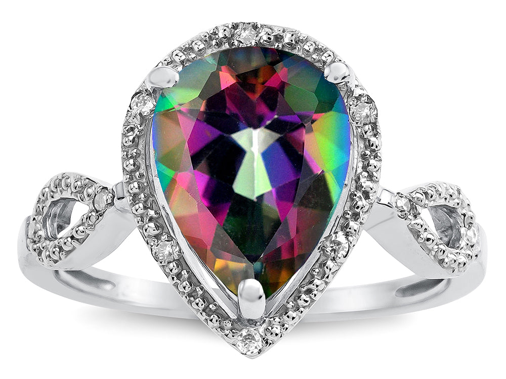 Star K  Vintage Look Halo Large 11x8 Pear Shape Rainbow Mystic Topaz Ring