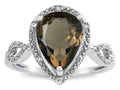 Star K  Vintage Look Halo Large 11x8 Pear Shape Genuine Smoky Quartz Ring