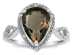 Star K  Vintage Look Halo Large 11x8 Pear Shape Genuine Smoky Quartz Ring