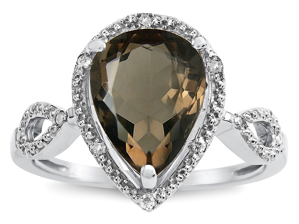 Star K  Vintage Look Halo Large 11x8 Pear Shape Genuine Smoky Quartz Ring