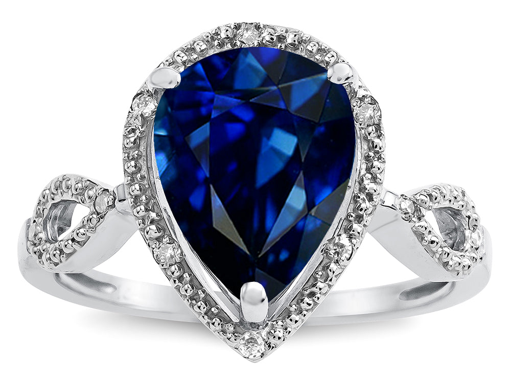 Star K  Vintage Look Halo Large 11x8 Pear Shape Created Sapphire Ring