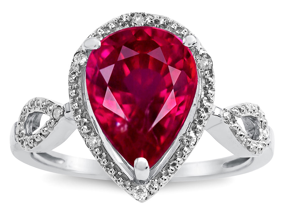 Star K  Vintage Look Halo Large 11x8 Pear Shape Created Ruby Ring