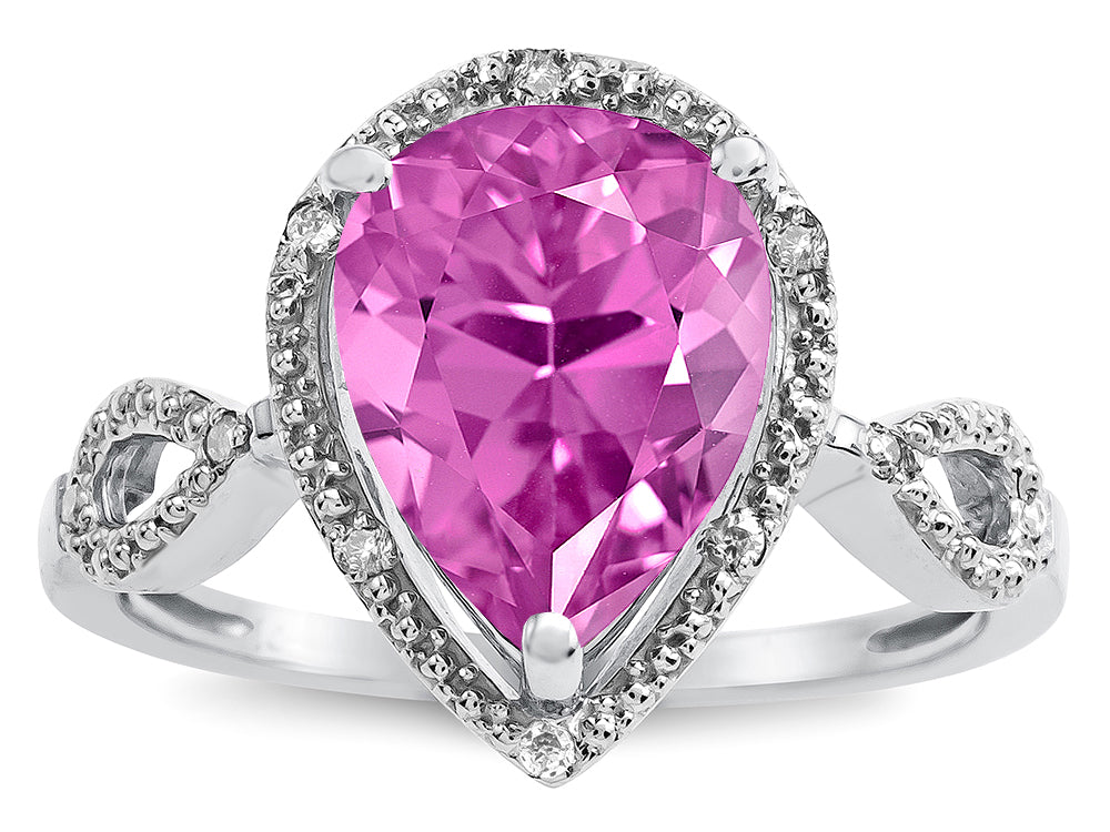 Star K  Vintage Look Halo Large 11x8 Pear Shape Created Pink Sapphire Ring