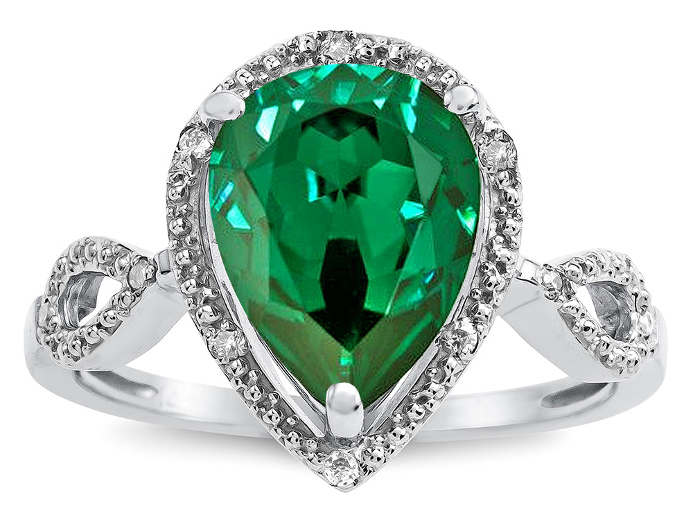 Star K ™ Vintage Look Halo Large 11x8 Pear Shape Simulated Emerald Ring