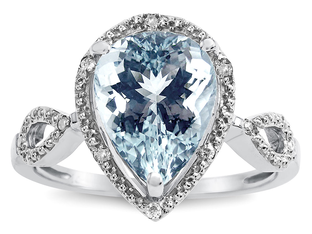 Star K  Vintage Look Halo Large 11x8 Pear Shape Simulated Aquamarine Ring