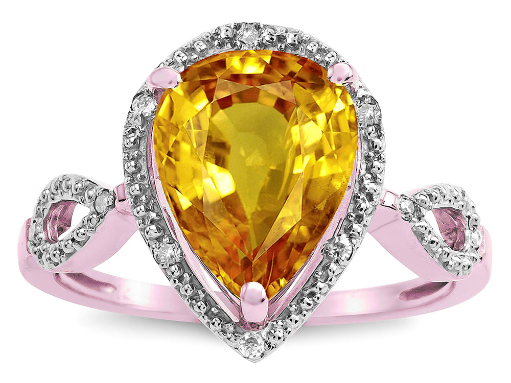 Star K  Vintage Look Halo Large 11x8 Pear Shape Genuine Citrine Ring