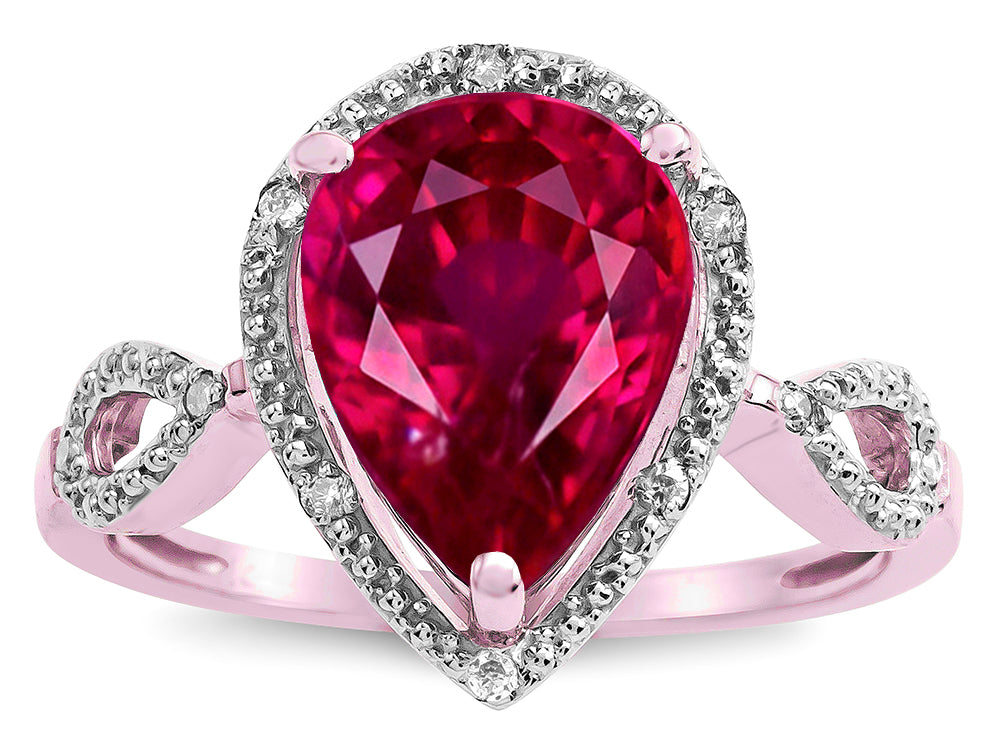 Star K  Vintage Look Halo Large 11x8 Pear Shape Created Ruby Ring