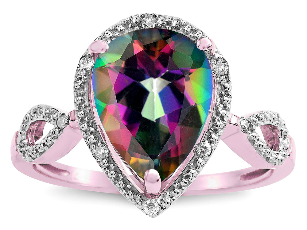 Star K  Vintage Look Halo Large 11x8 Pear Shape Rainbow Mystic Topaz Ring