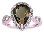 Star K  Vintage Look Halo Large 11x8 Pear Shape Genuine Smoky Quartz Ring