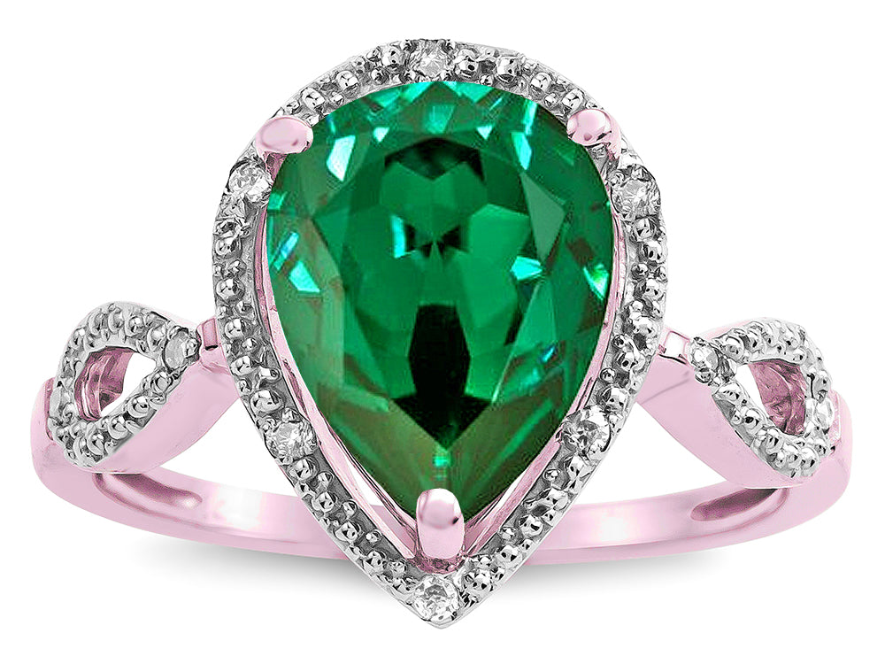 Star K  Vintage Look Halo Large 11x8 Pear Shape Simulated Emerald Ring