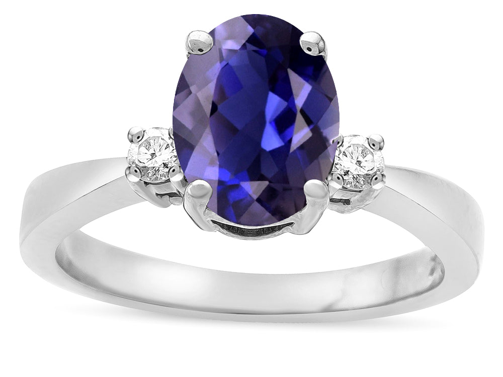 Star K  3 Three Stone Oval Genuine Iolite Classic Engagement Promise Ring