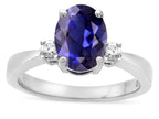 Star K  3 Three Stone Oval Genuine Iolite Classic Engagement Promise Ring